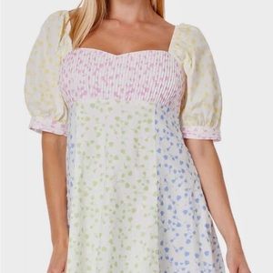 ENGLISH FACTORY MULTI COLOR BLOCK PUFF SLEEVES LADIES DRESS